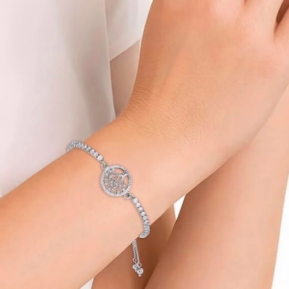 COPY - Cubic Zirconia Tree Of Life Adjustable Bolo Bracelet InFine Silver Plate… - Picture 1 of 4